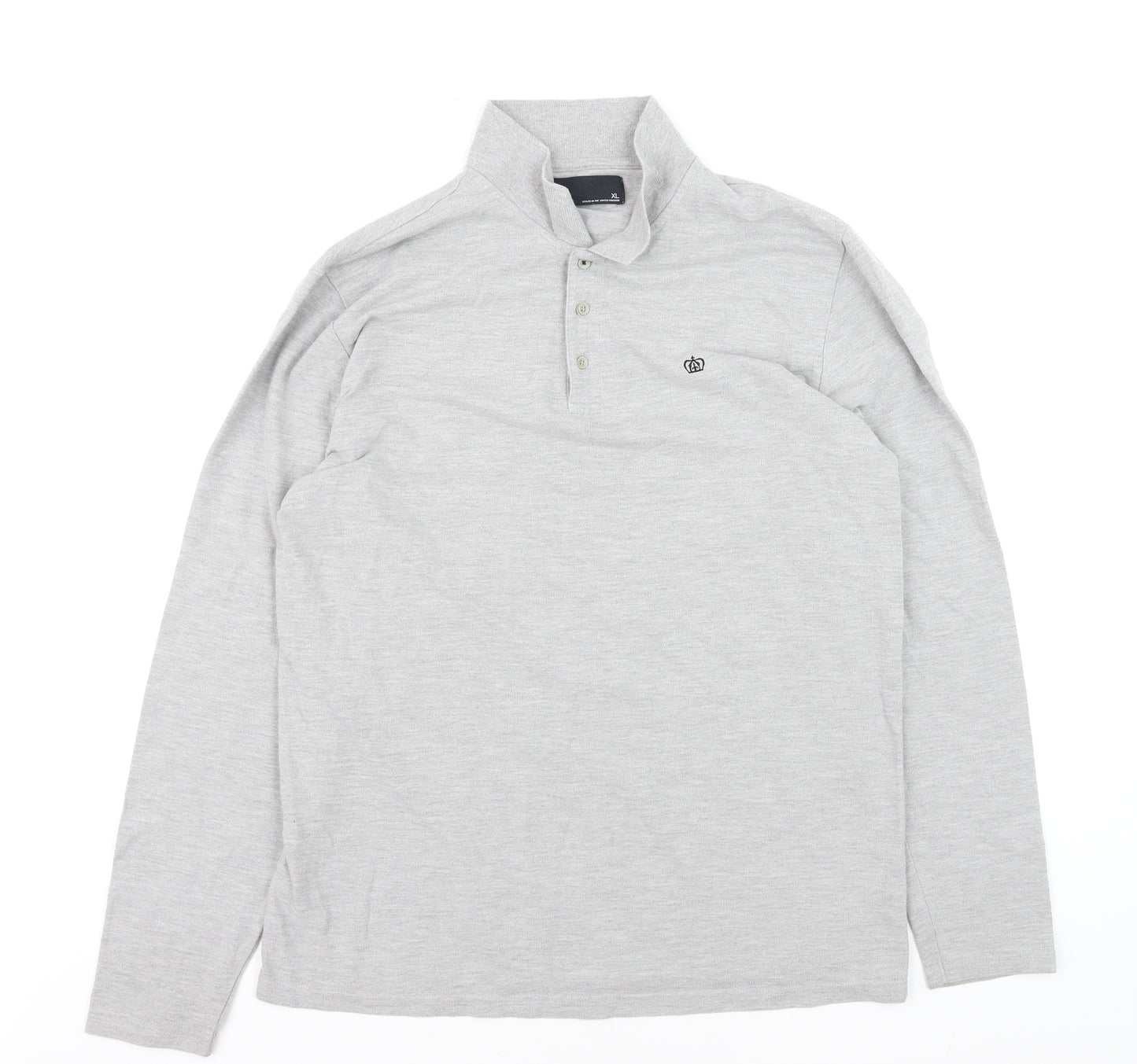Next Men’s Grey Long Sleeve Polo Shirt XL Classic Fit