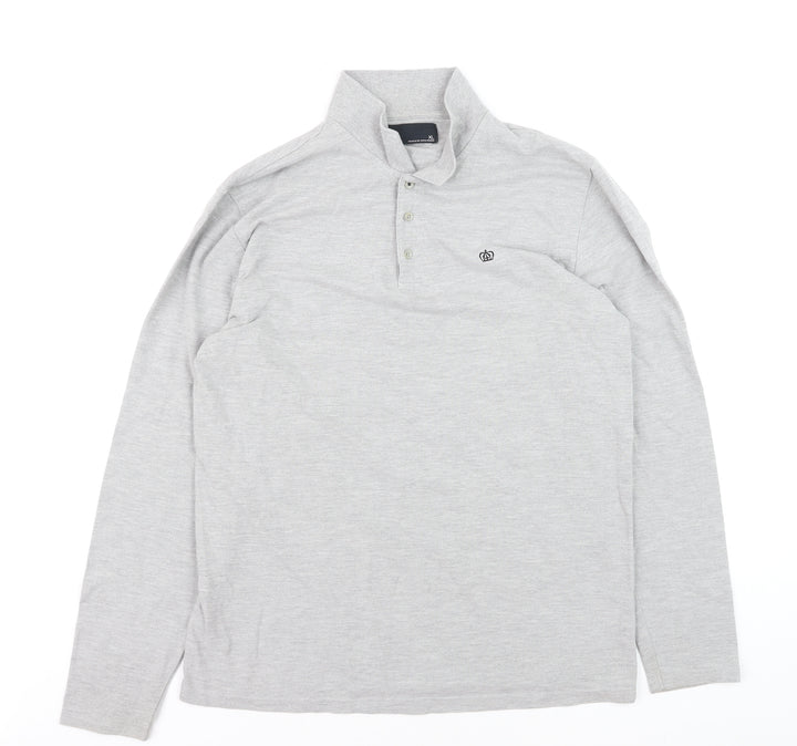 Next Men’s Grey Long Sleeve Polo Shirt XL Classic Fit