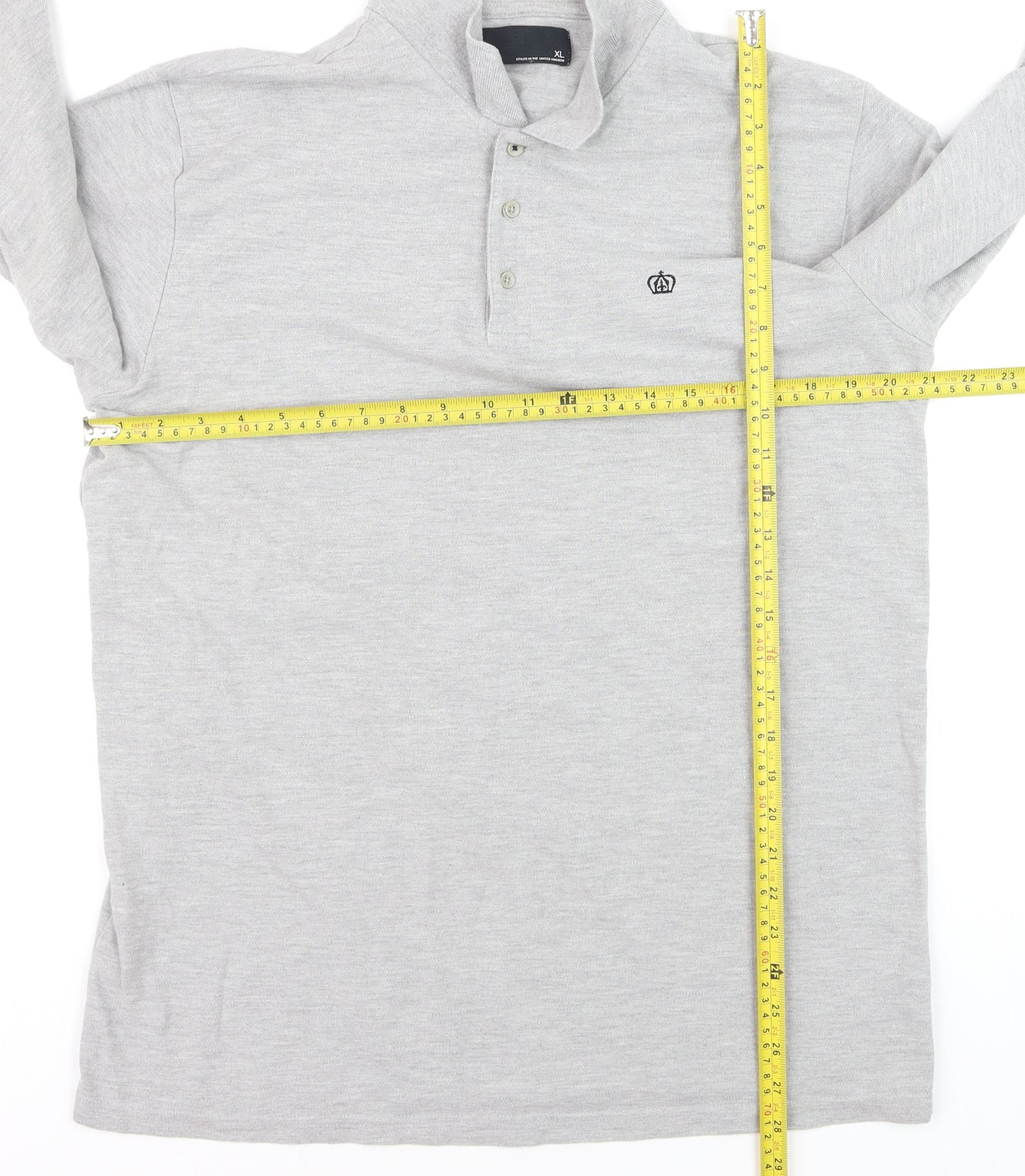 Next Men’s Grey Long Sleeve Polo Shirt XL Classic Fit