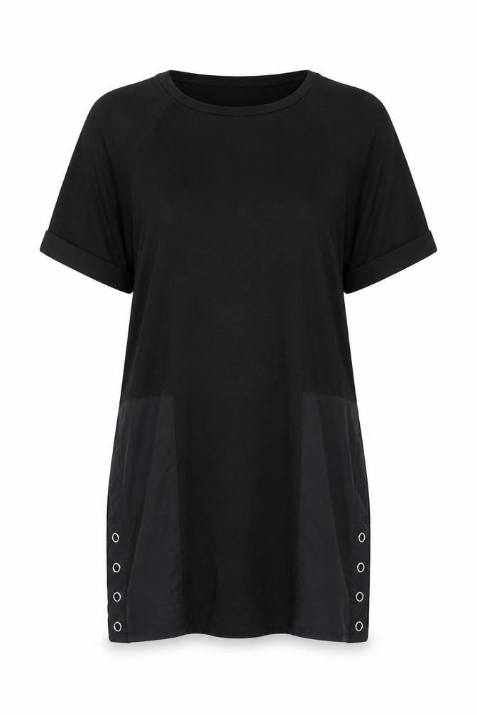 Front view of Warehouse women’s black short sleeve crew neck stretch t-shirt s
