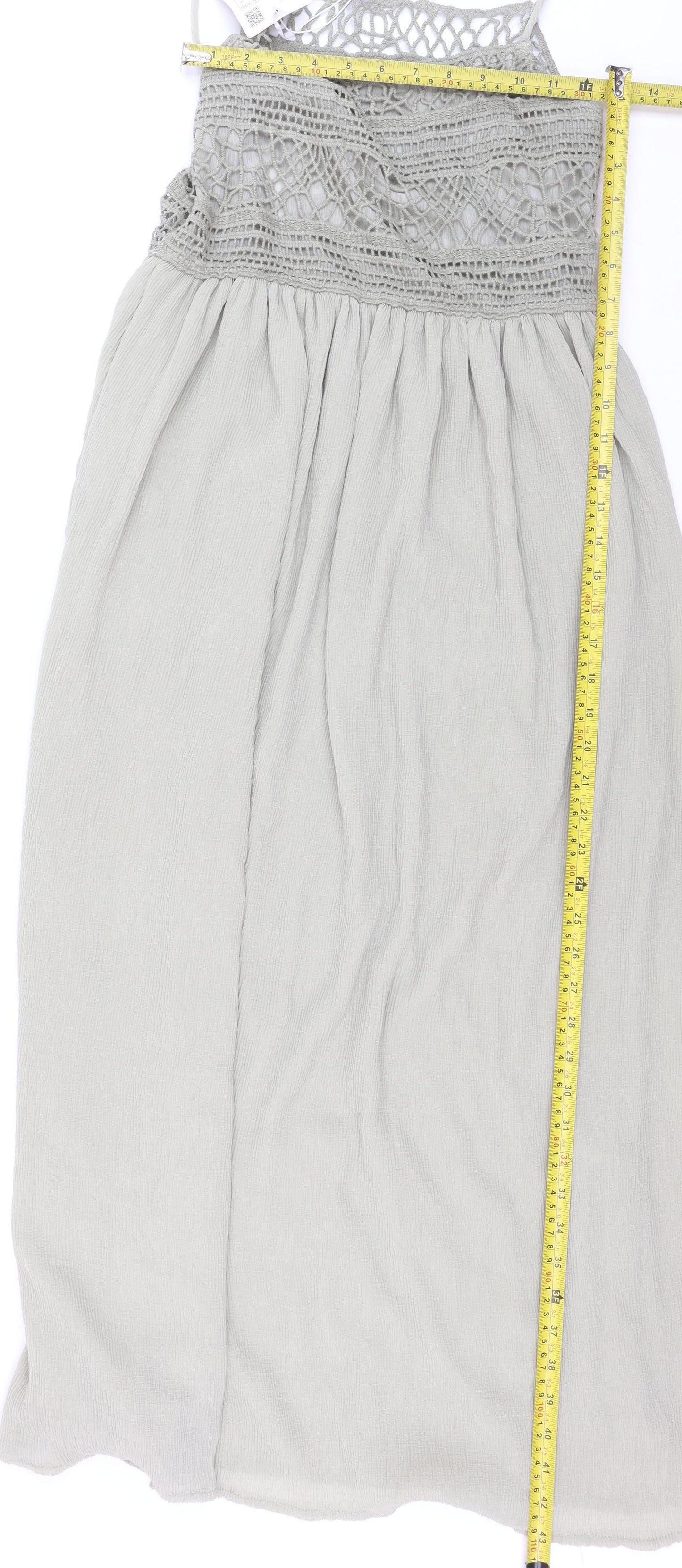 Zara Women Grey Crochet Maxi Dress Size S Bohemian Summer Style