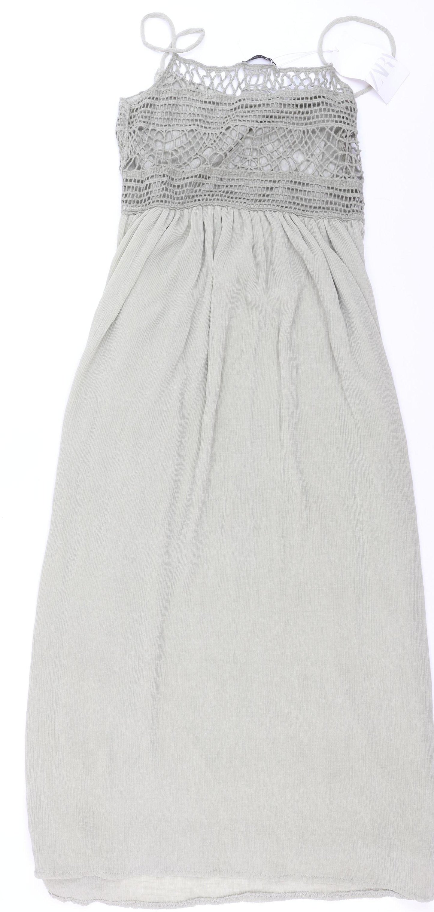 Zara Women Grey Crochet Maxi Dress Size S Bohemian Summer Style
