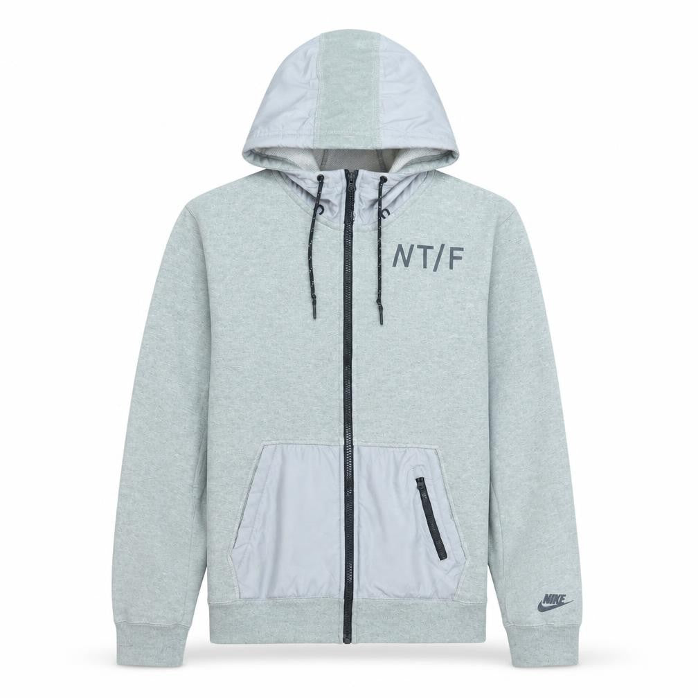 Front view of Nike Men's Grey Full Zip Hoodie M Regular Fit Cotton Blend