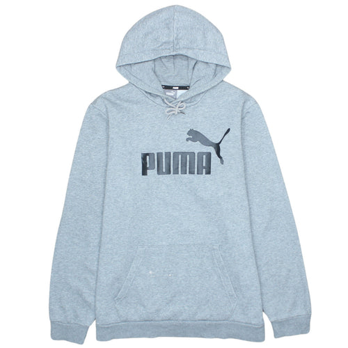 Puma Men's Grey Pullover Hoodie L Fleece Logo Sportswear