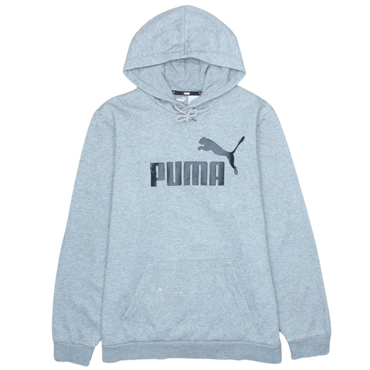 Puma Men's Grey Pullover Hoodie L Fleece Logo Sportswear