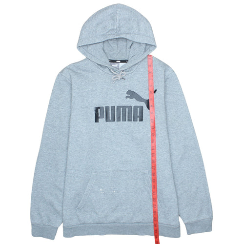 Puma Men's Grey Pullover Hoodie L Fleece Logo Sportswear