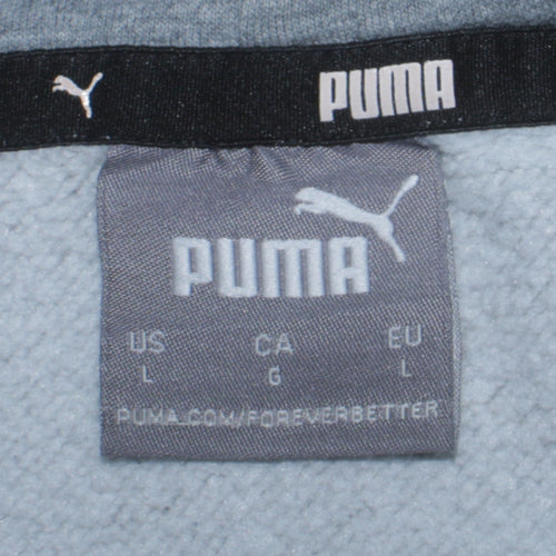 Puma Men's Grey Pullover Hoodie L Fleece Logo Sportswear