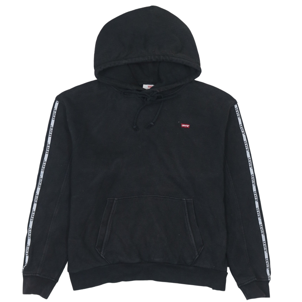 Levi's Women's Black Hoodie Small Pullover Logo Tape Detail Sweatshirt