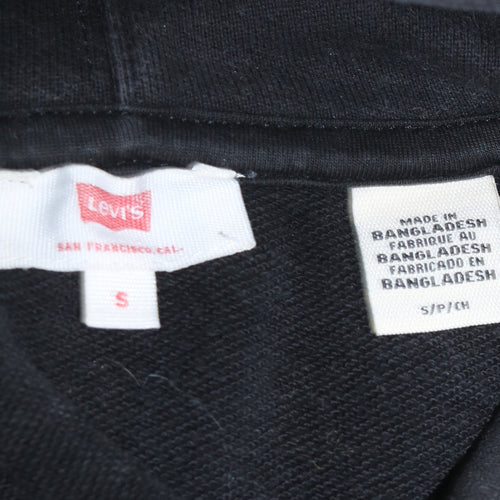 Levi's Women's Black Hoodie Small Pullover Logo Tape Detail Sweatshirt