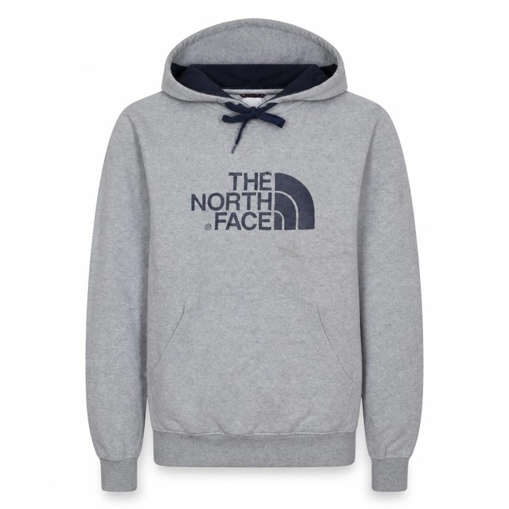 Front view of The North Face Men's Grey Pullover Hoodie Small Outdoor Fleece