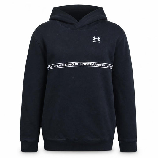 Front view of Under Armour unisex kids black xl pullover fleece hoodie
