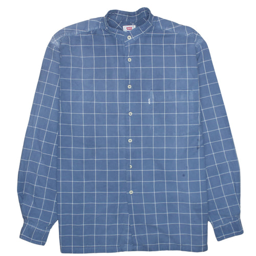 Levi's Men's Blue Check Band Collar Cotton Long Sleeve Shirt XL