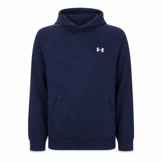 Front view of Under Armour Men's Blue Small Pullover Hoodie with Logo