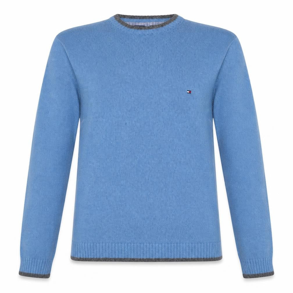 Front view of Tommy Hilfiger Women's Blue Cotton Crew Neck Jumper L
