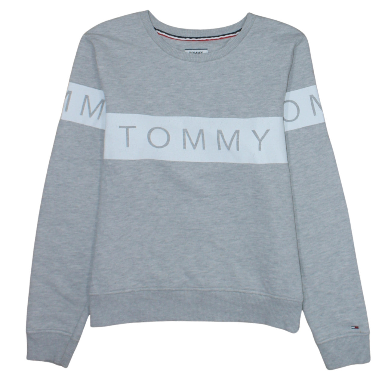 Tommy Jeans Womens Grey Small Pullover Sweatshirt Crew Neck Logo Print