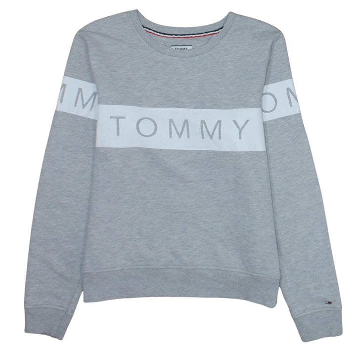 Tommy Jeans Womens Grey Small Pullover Sweatshirt Crew Neck Logo Print