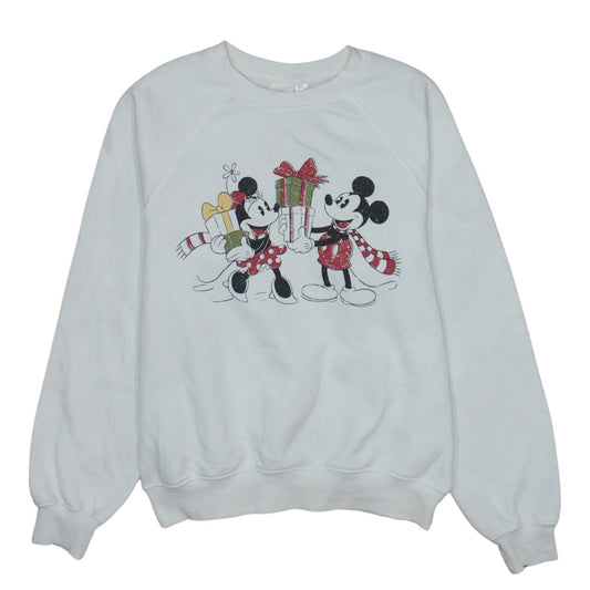 H&M Disney Women's White XS Sweatshirt Mickey & Minnie Christmas Print