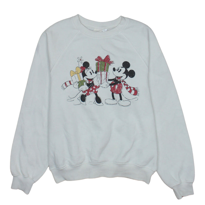 H&M Disney Women's White XS Sweatshirt Mickey & Minnie Christmas Print