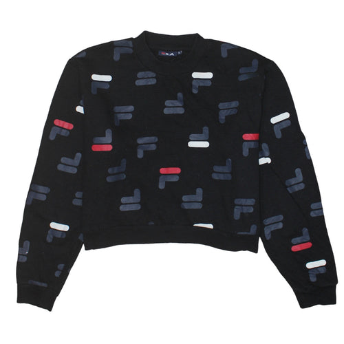 Fila Womens Black XL Crew Neck Pullover Sweatshirt All Over Logo