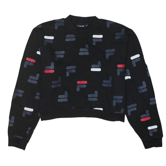 Fila Womens Black XL Crew Neck Pullover Sweatshirt All Over Logo