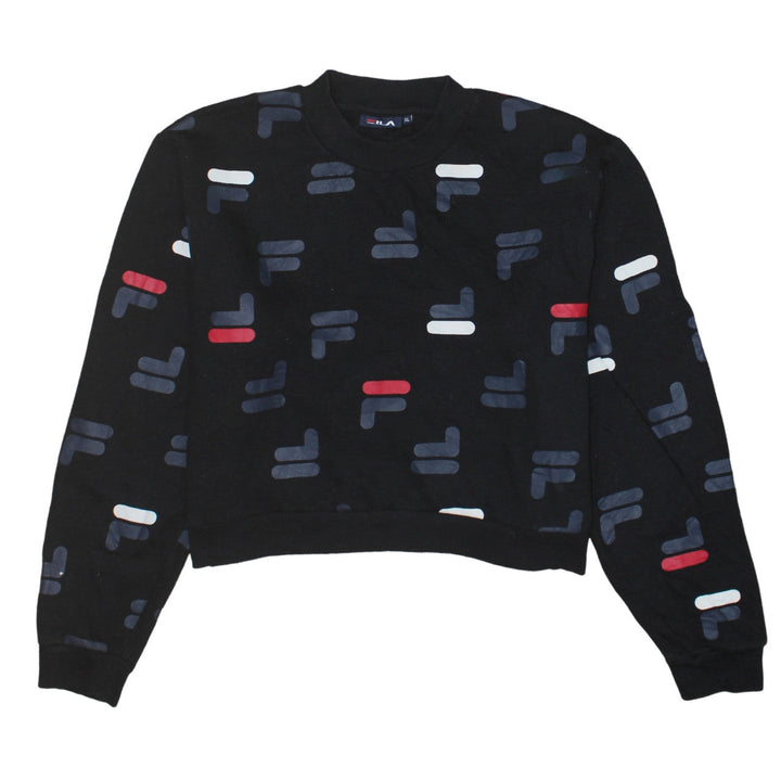Fila Womens Black XL Crew Neck Pullover Sweatshirt All Over Logo