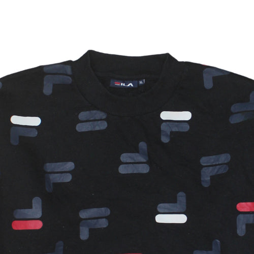 Fila Womens Black XL Crew Neck Pullover Sweatshirt All Over Logo