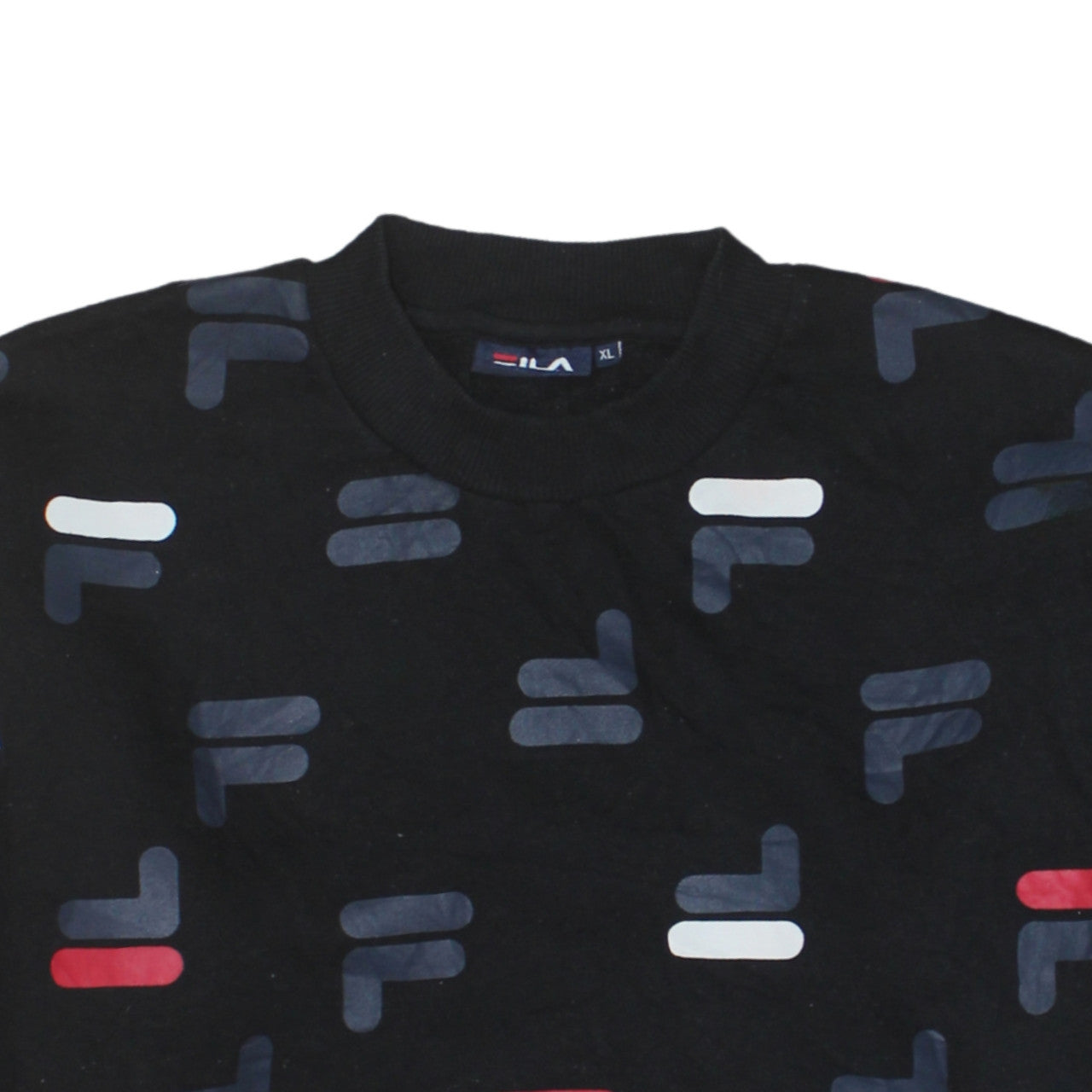 Fila Womens Black XL Crew Neck Pullover Sweatshirt All Over Logo