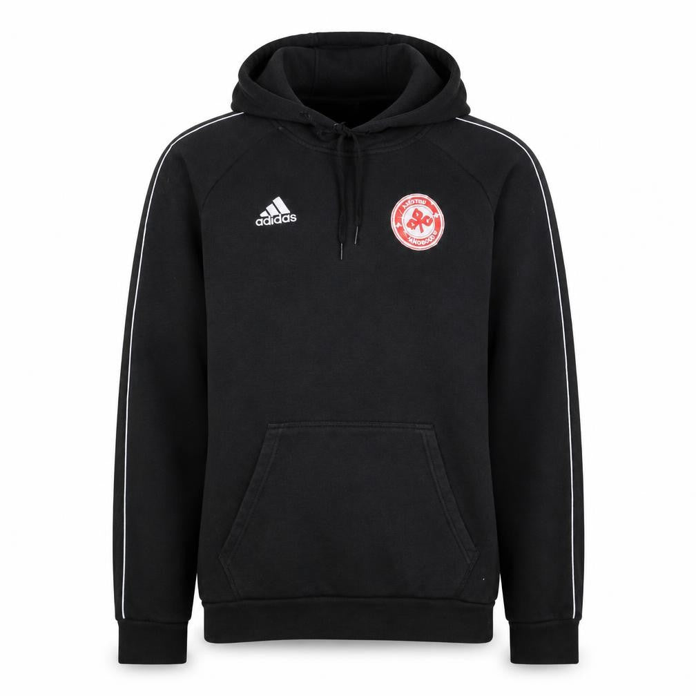 Front view of Adidas Men's Black Small Pullover Hoodie with Logo Sportswear