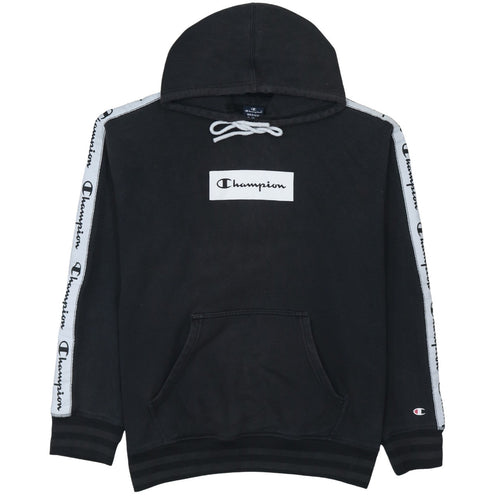 Champion Men’s Black Pullover Hoodie Medium Logo Tape Fleece
