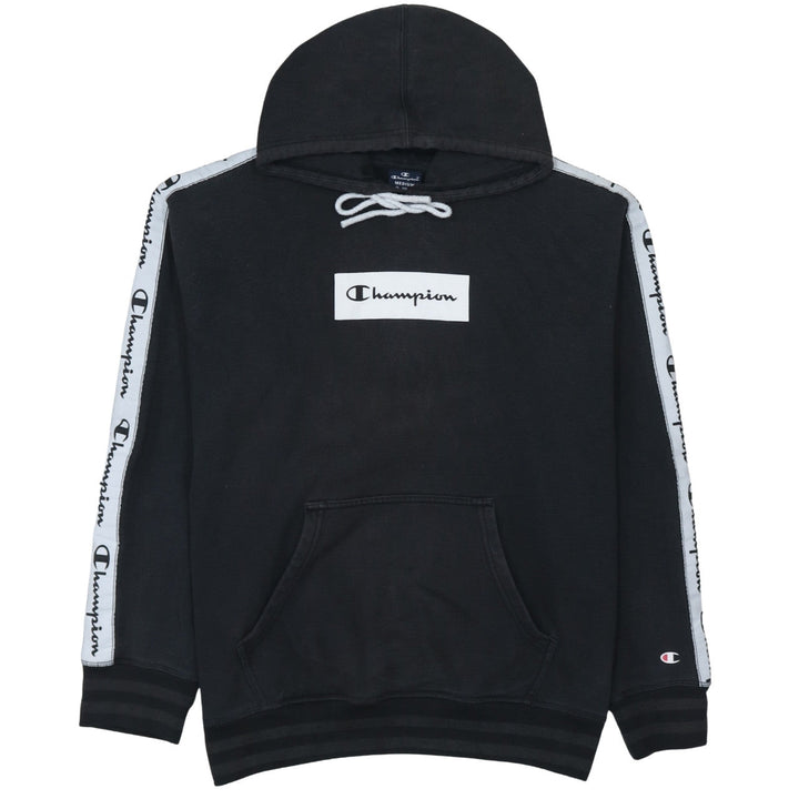 Champion Men’s Black Pullover Hoodie Medium Logo Tape Fleece