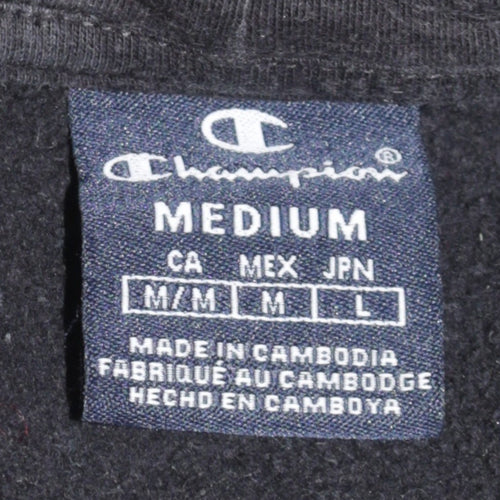 Champion Men’s Black Pullover Hoodie Medium Logo Tape Fleece