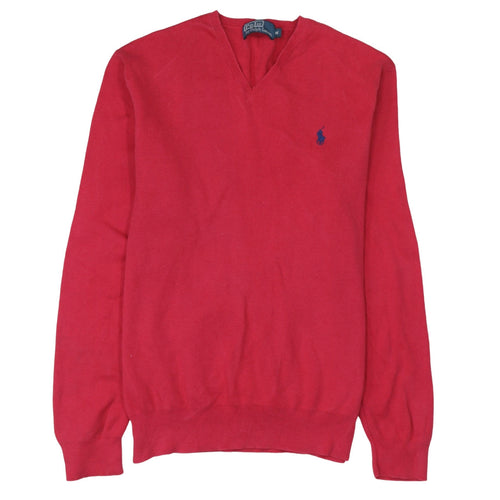 Ralph Lauren Men's Red V-Neck Cotton Jumper Size M