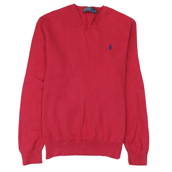 Ralph Lauren Men's Red V-Neck Cotton Jumper Size M