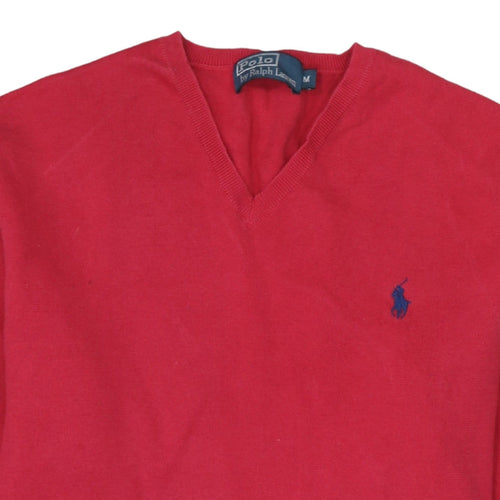 Ralph Lauren Men's Red V-Neck Cotton Jumper Size M