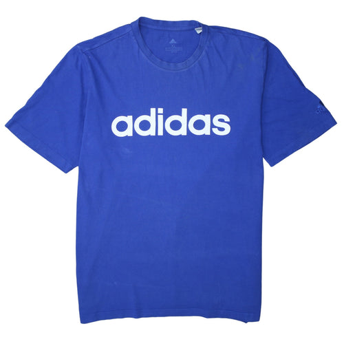 Adidas Men's Blue XL Logo Print Crew Neck Cotton T-Shirt