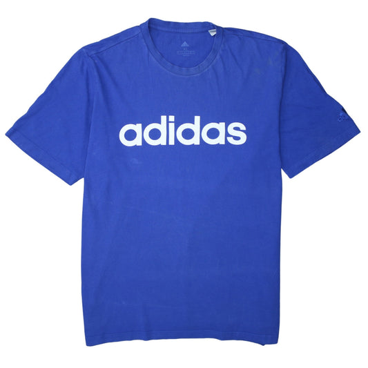 Adidas Men's Blue XL Logo Print Crew Neck Cotton T-Shirt