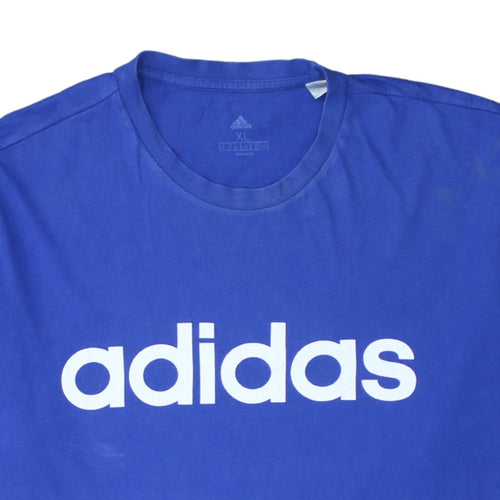Adidas Men's Blue XL Logo Print Crew Neck Cotton T-Shirt