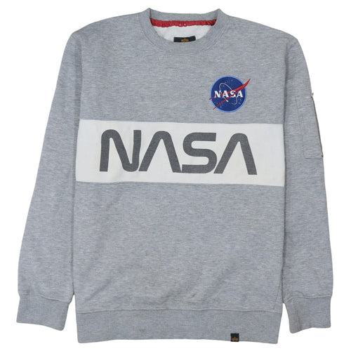 Alpha Industries Men's Grey NASA Crew Neck Pullover Sweatshirt L