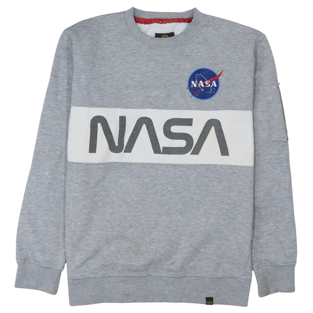 Alpha Industries Men's Grey NASA Crew Neck Pullover Sweatshirt L
