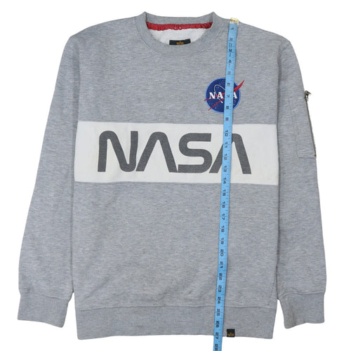 Alpha Industries Men's Grey NASA Crew Neck Pullover Sweatshirt L