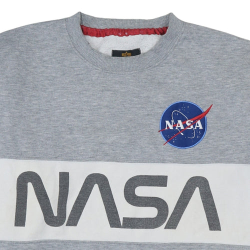 Alpha Industries Men's Grey NASA Crew Neck Pullover Sweatshirt L