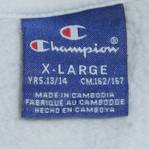Champion Boys White 13-14 Yrs Pullover Hoodie with Logo Print