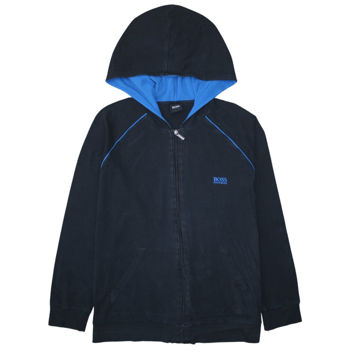 Hugo Boss Mens Black XL Full Zip Hoodie With Blue Hood Lining