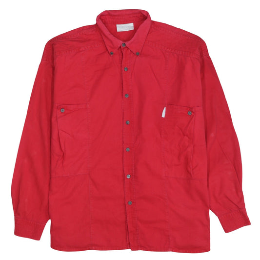 Adidas Vintage Women's Red Cotton Long Sleeve Button-Up Shirt Size 14
