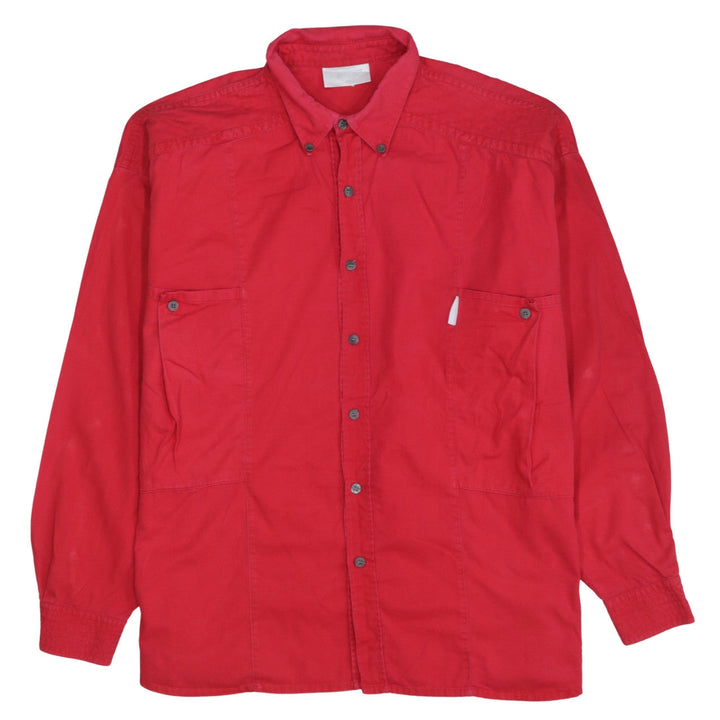 Adidas Vintage Women's Red Cotton Long Sleeve Button-Up Shirt Size 14