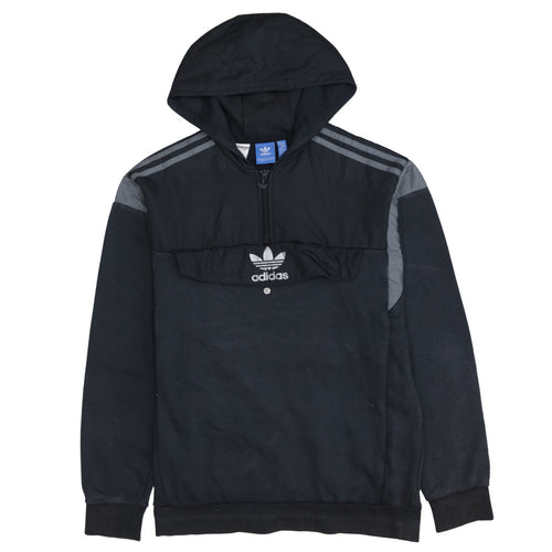 Adidas Boys Black 1/2 Zip Pullover Hoodie with Grey Stripes Size 15-16 Years