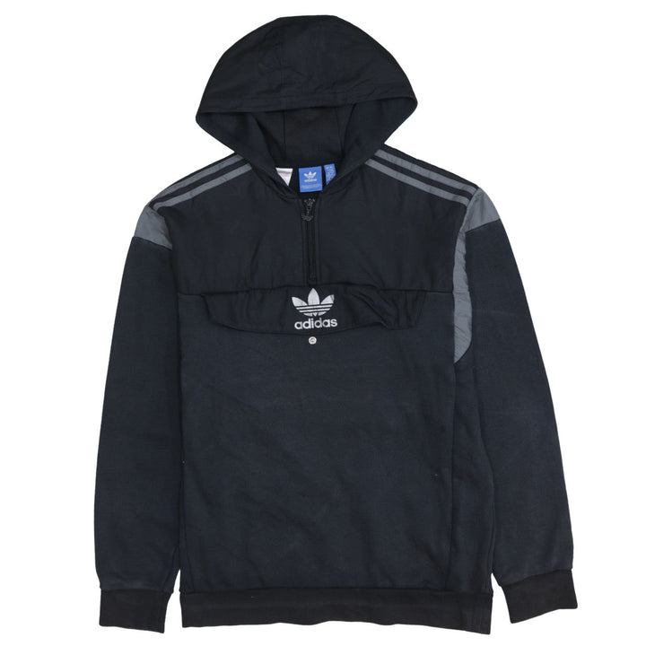 Adidas Boys Black 1/2 Zip Pullover Hoodie with Grey Stripes Size 15-16 Years