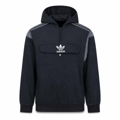 Adidas Boys Black 1/2 Zip Pullover Hoodie with Grey Stripes Size 15-16 Years