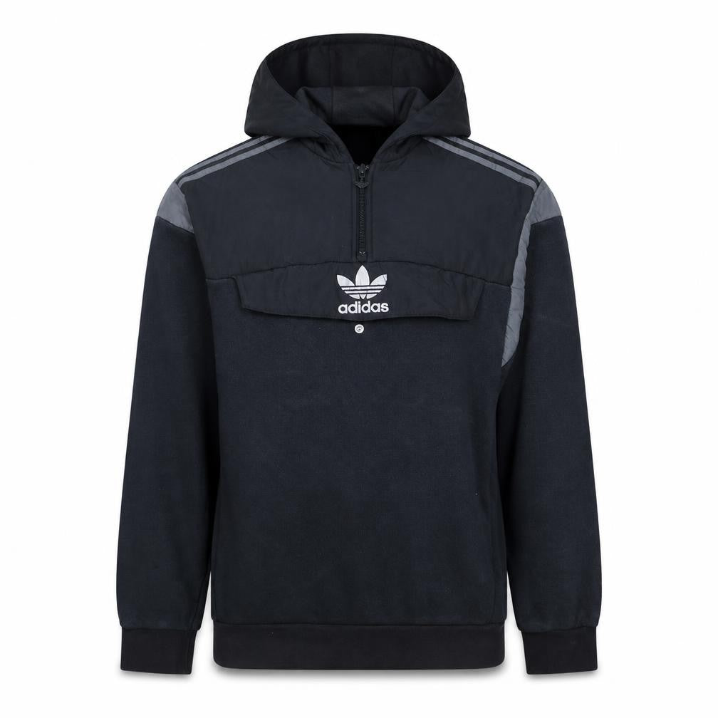 Adidas Boys Black 1/2 Zip Pullover Hoodie with Grey Stripes Size 15-16 Years