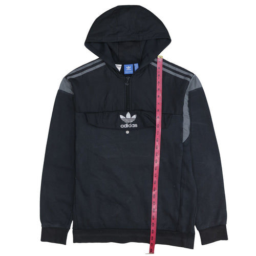 Adidas Boys Black 1/2 Zip Pullover Hoodie with Grey Stripes Size 15-16 Years